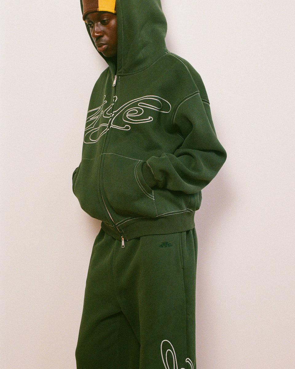 Signature Zip Hoodie - Forest Green/White