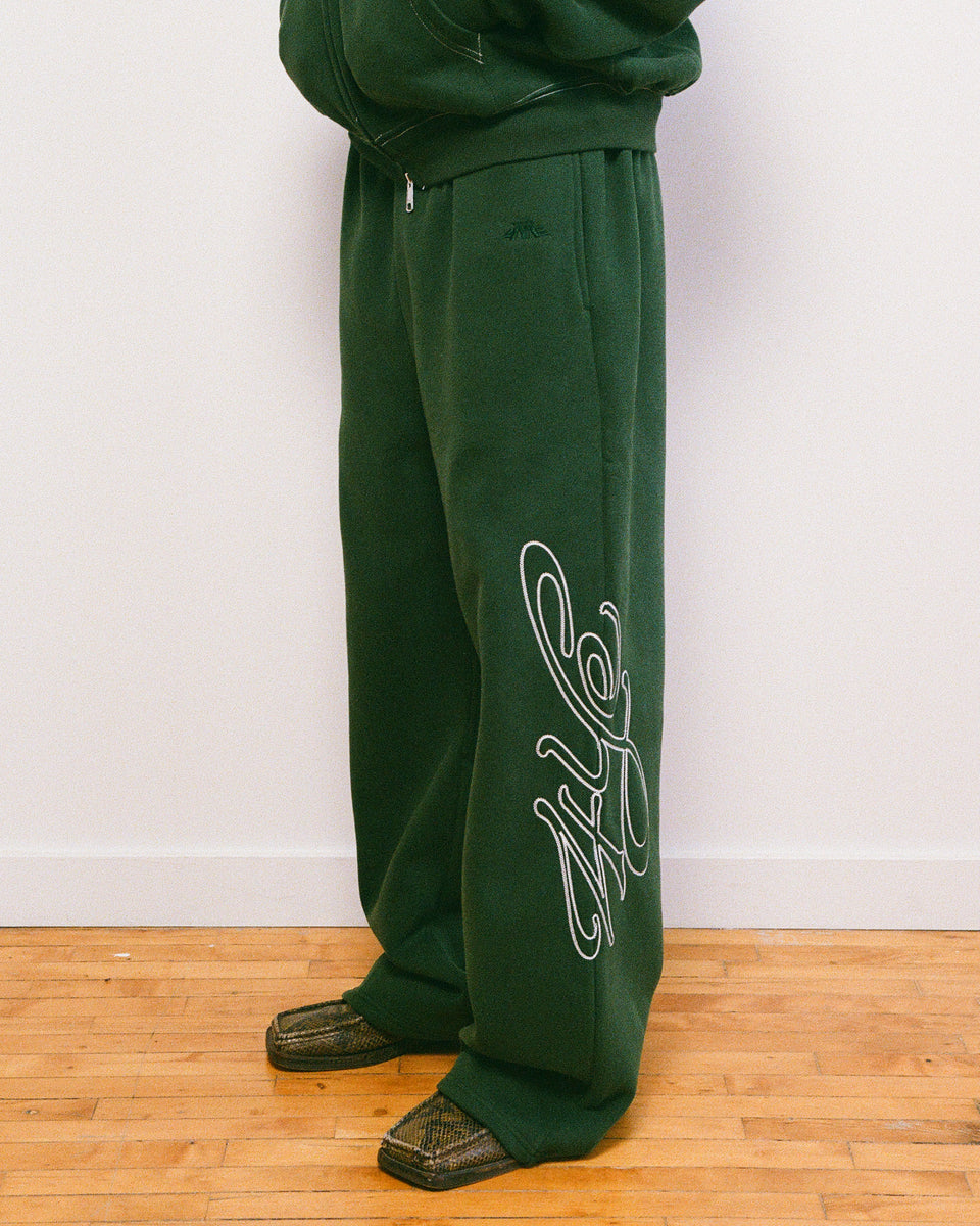 Signature Wide Pant - Forest Green/ White