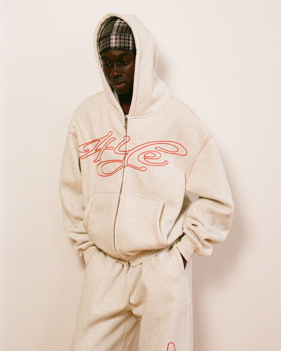 Signature Zip Hoodie - Birch H.Grey/Red