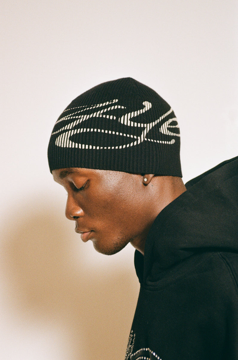 Signature Ribbed Beanie - Black/White