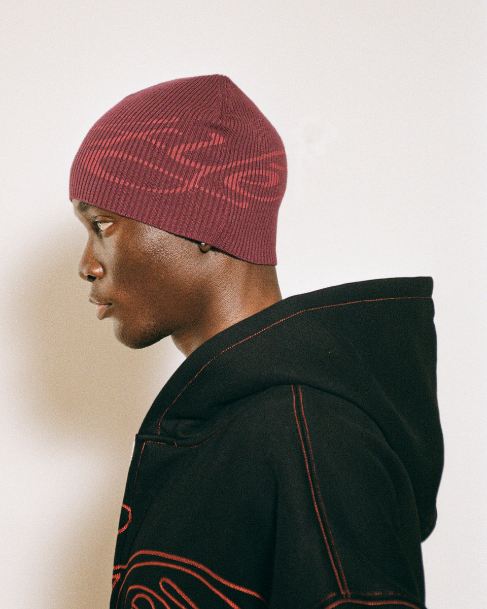 Signature Ribbed Beanie - Plum/Red
