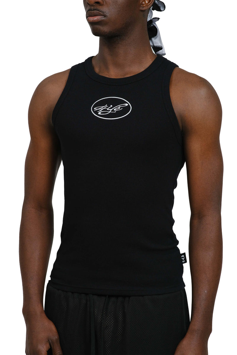 ribbed tank with embroidery at chest