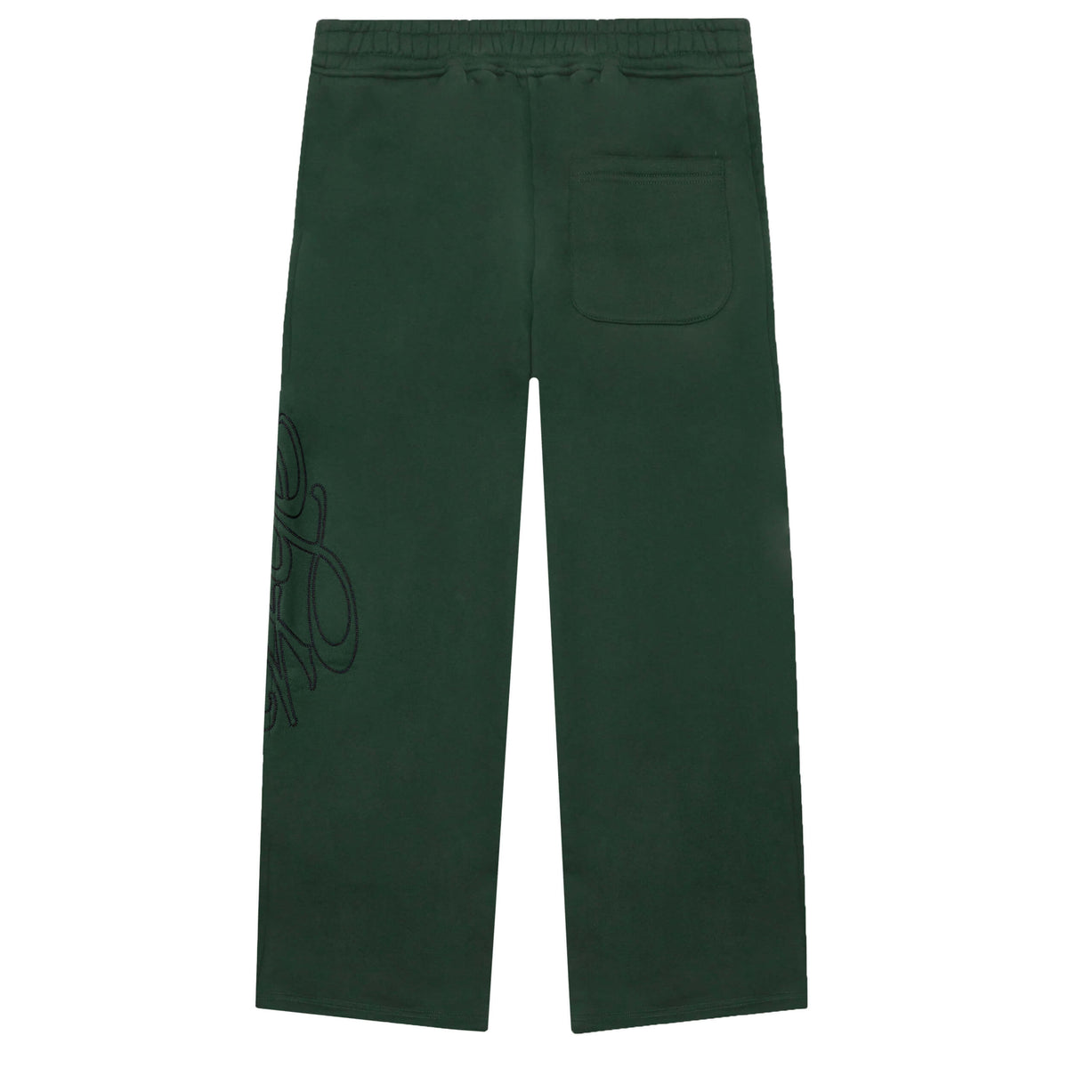 Dark Green pants with a black logo on a white background