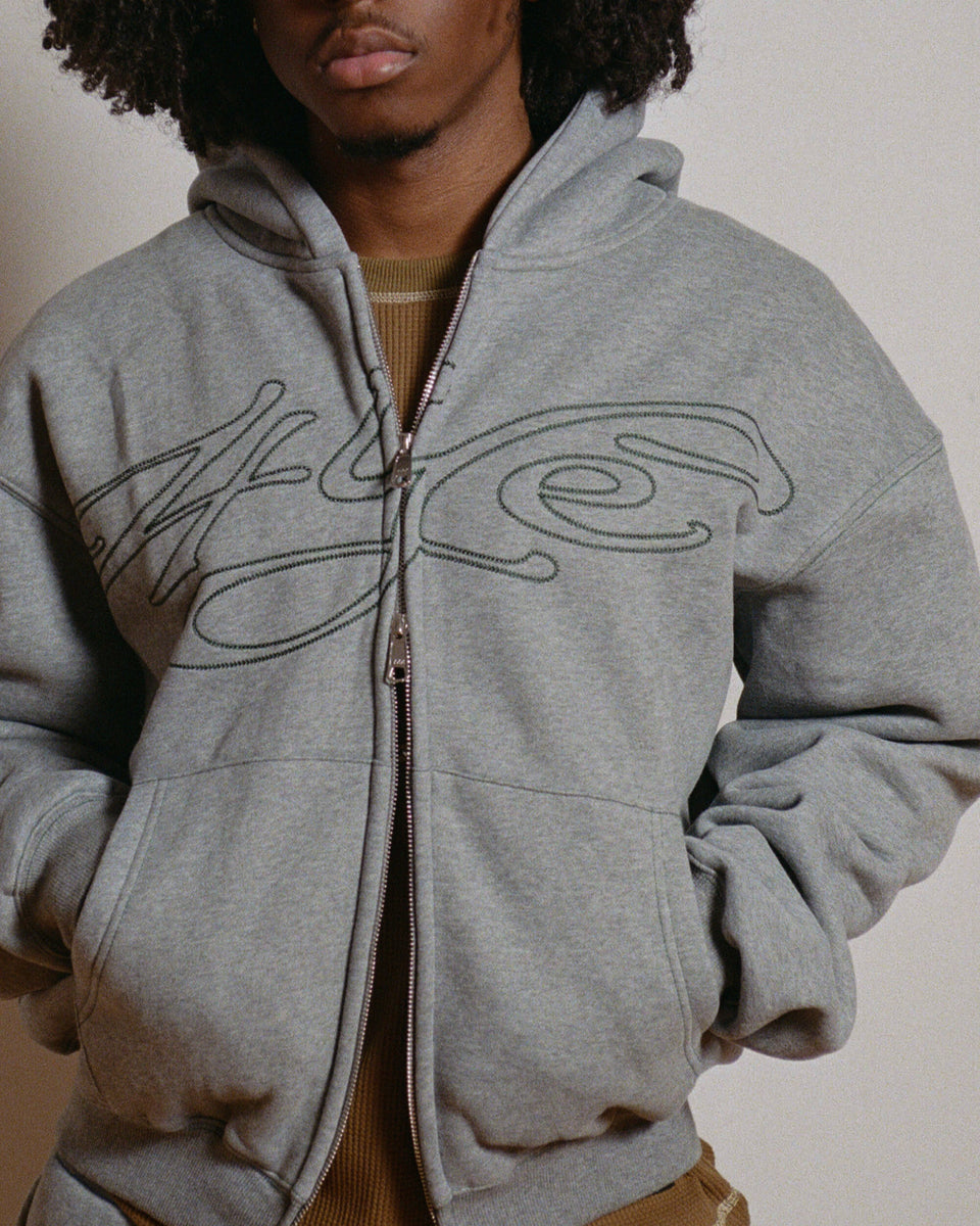 Signature Zip Hoodie - Medium H. Grey/Dark Green
