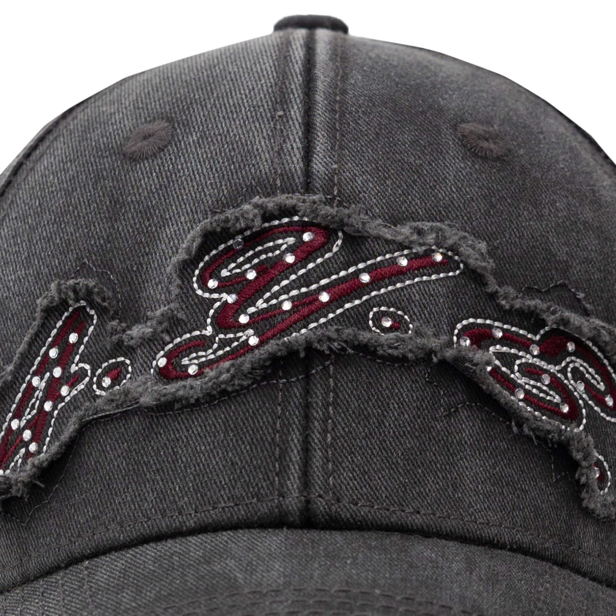 close up of 4YE logo with rhinestones on hat