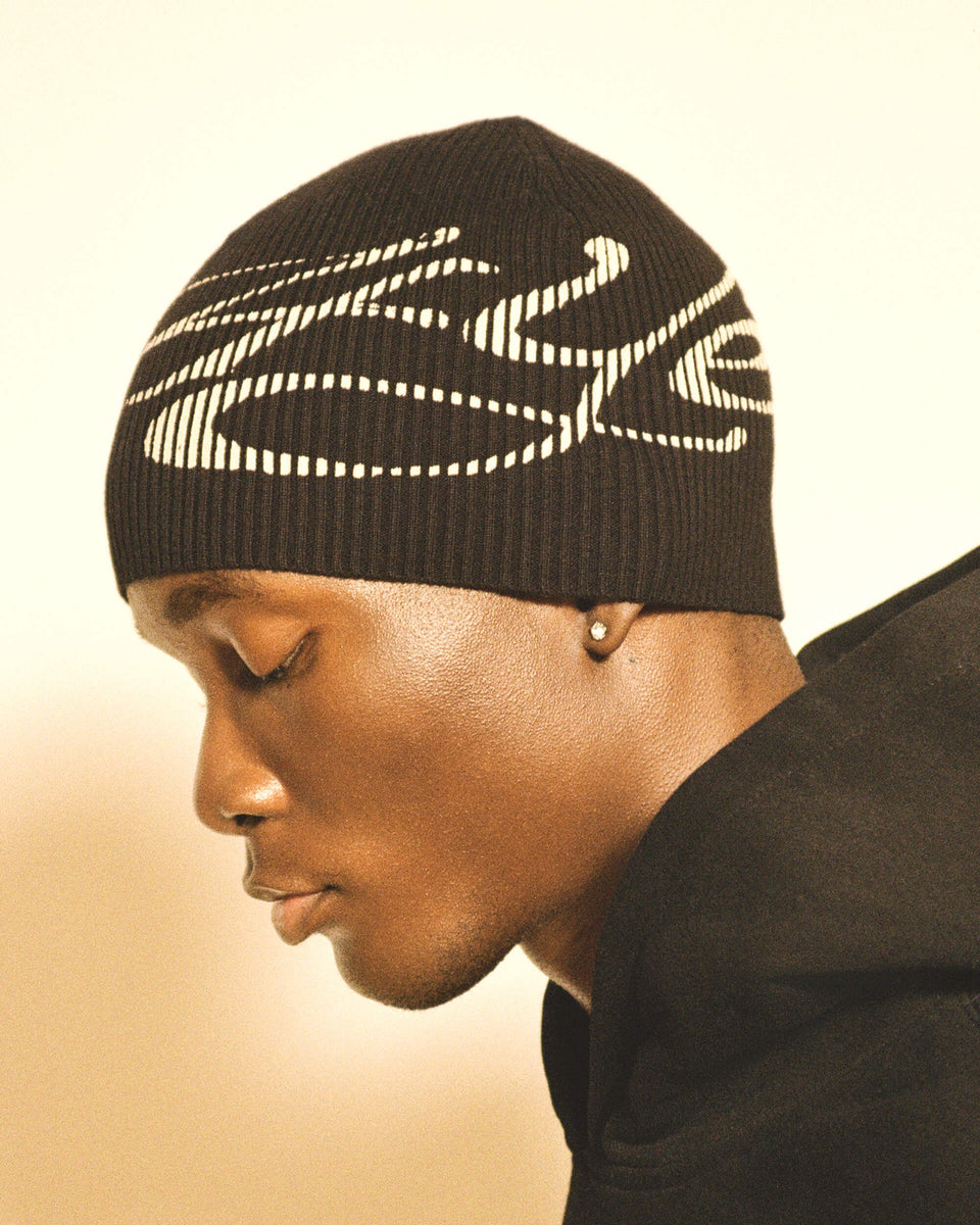 Signature Ribbed Beanie - Black/White