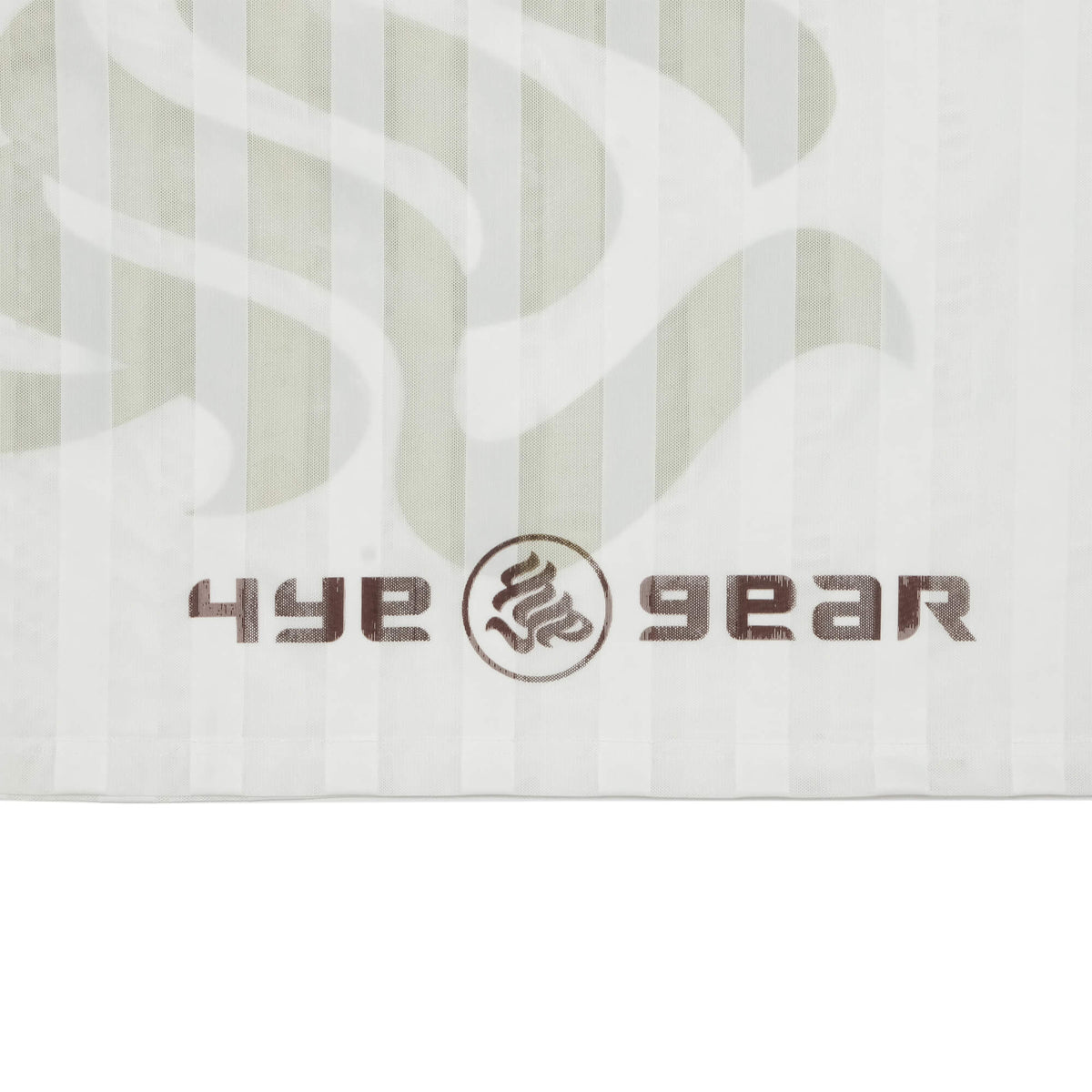 Close up image of back screen print detail reading "4ye Gear"