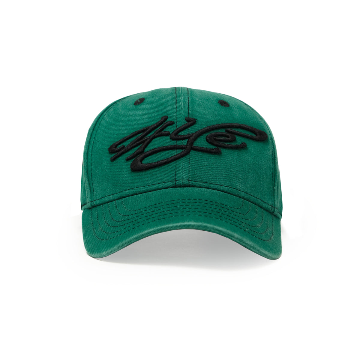 Front view of signature logo low pro in faded green. Front view highlights the 3-D signature logo stitching.