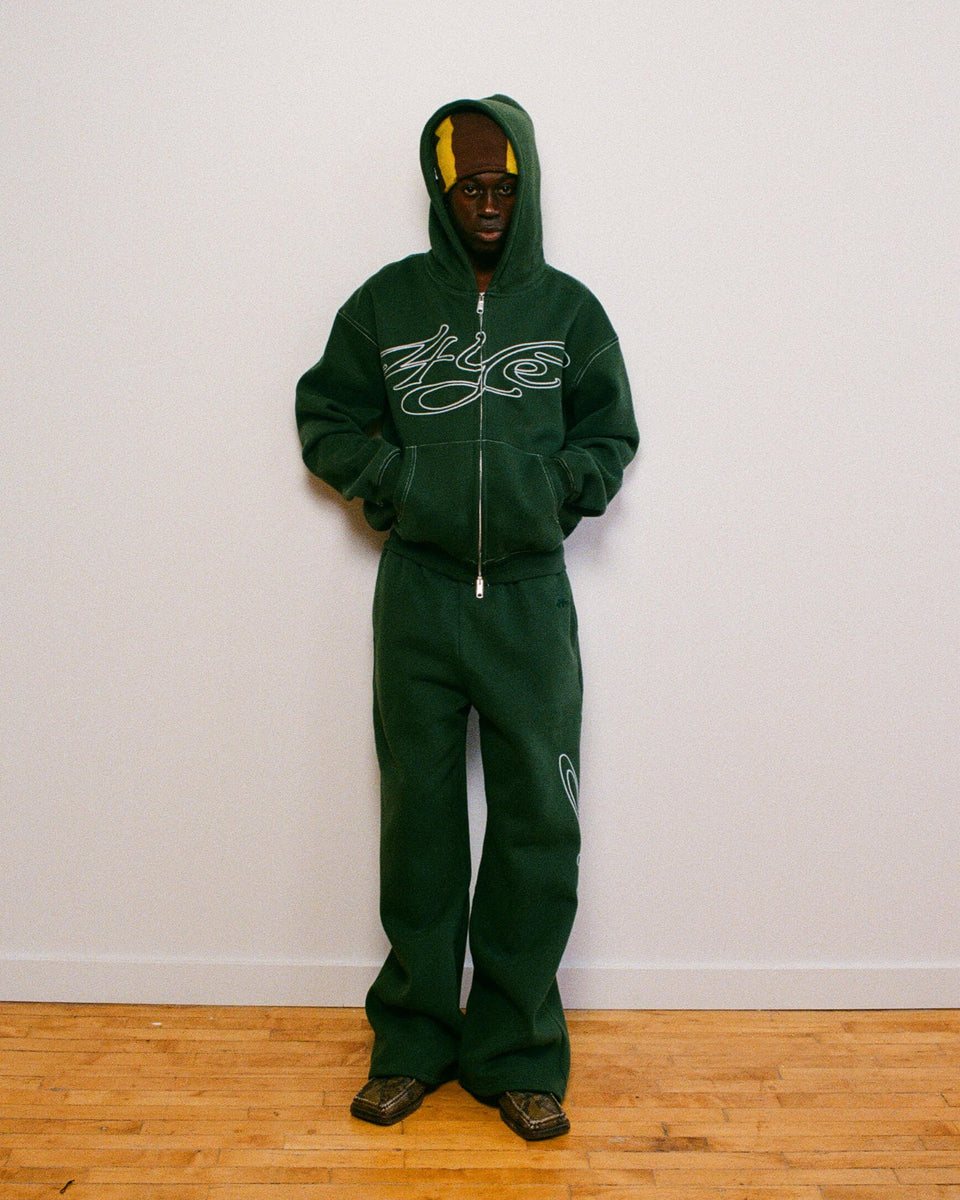 Signature Wide Pant - Forest Green/ White