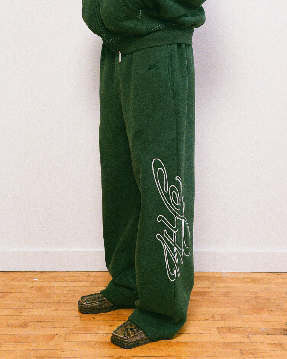 Signature Wide Pant - Forest Green/ White