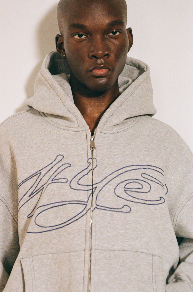 Signature Zip Hoodie - Lt Heather Grey/Navy