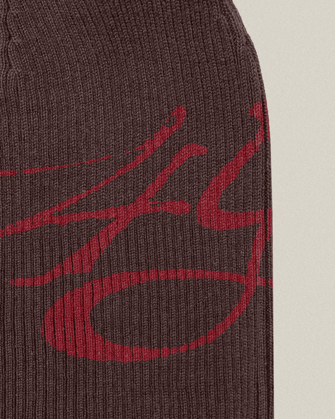 Signature Ribbed Skully - Brown/Red