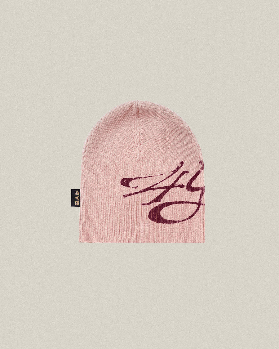 Signature Ribbed Beanie - Pink/Maroon