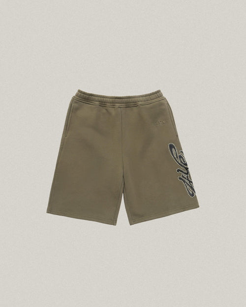 Signature Rhinestone Short - Olive Green