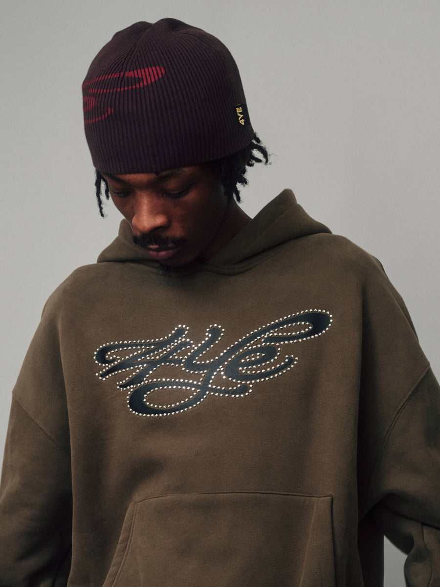 Signature Ribbed Beanie - Brown/Red