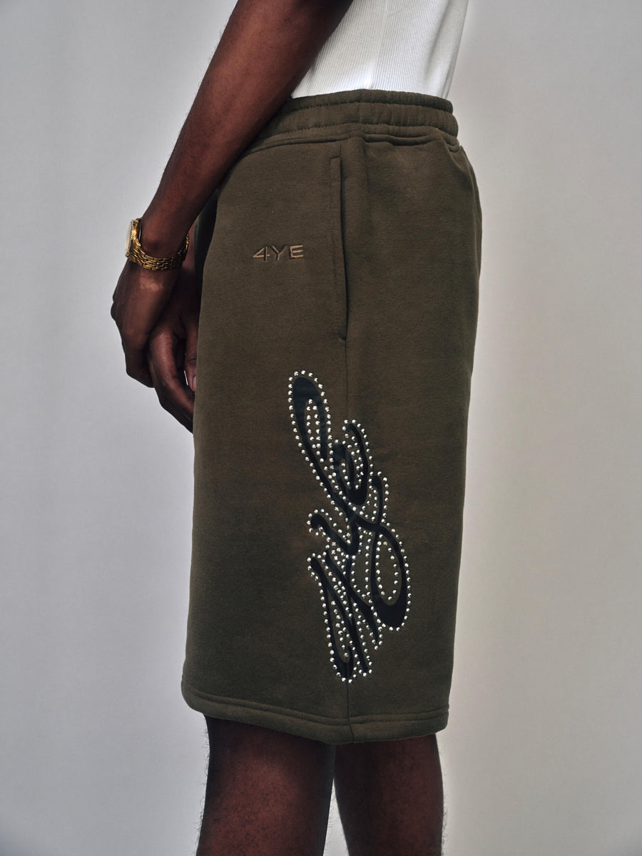 Signature Rhinestone Short - Olive Green