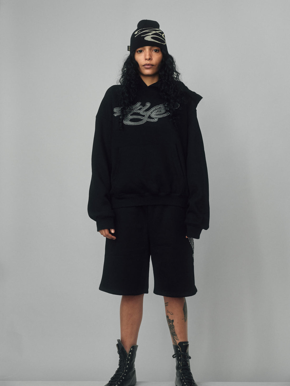 Signature Rhinestone Hoodie - Black