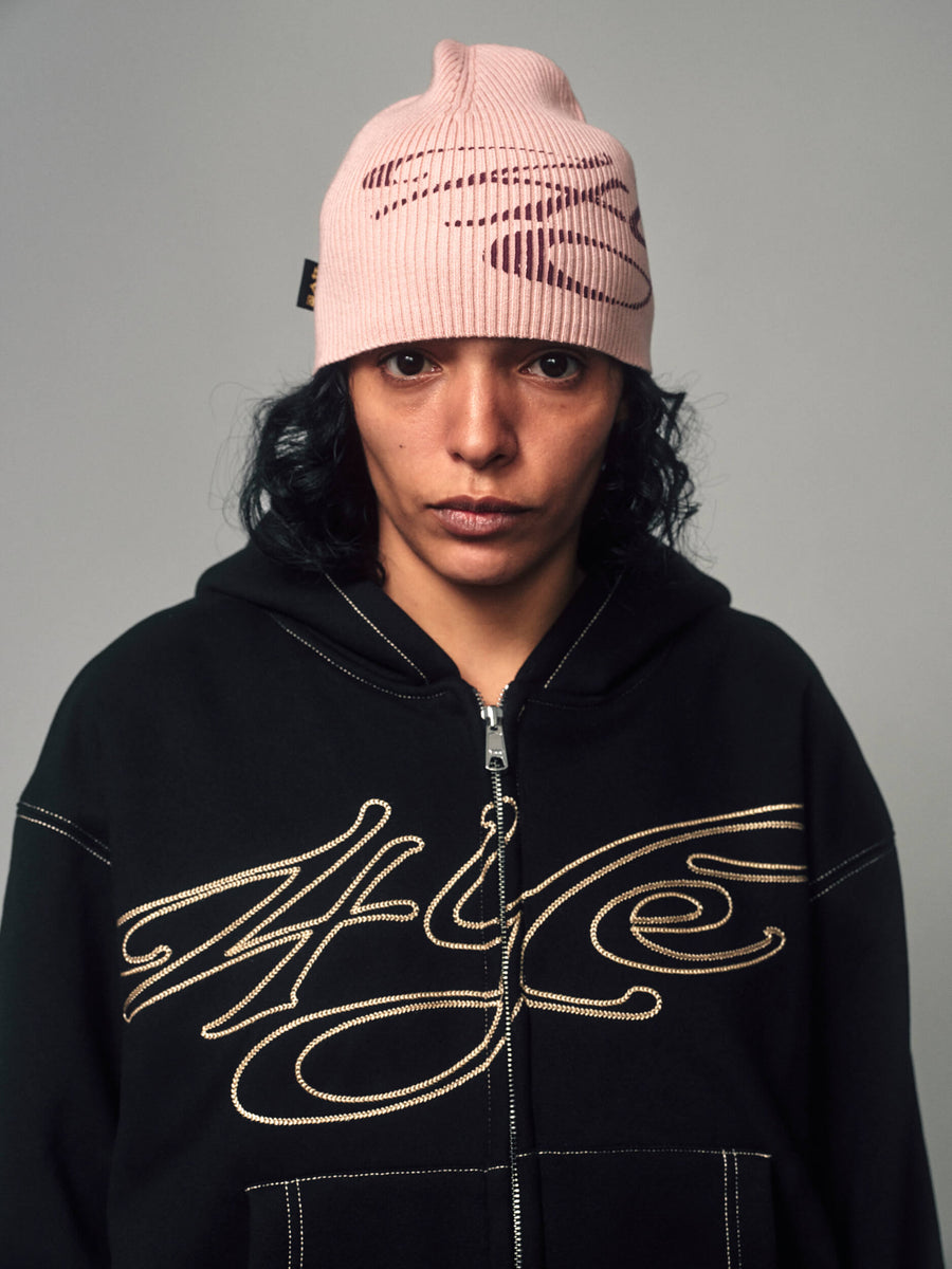 Signature Ribbed Beanie - Pink/Maroon