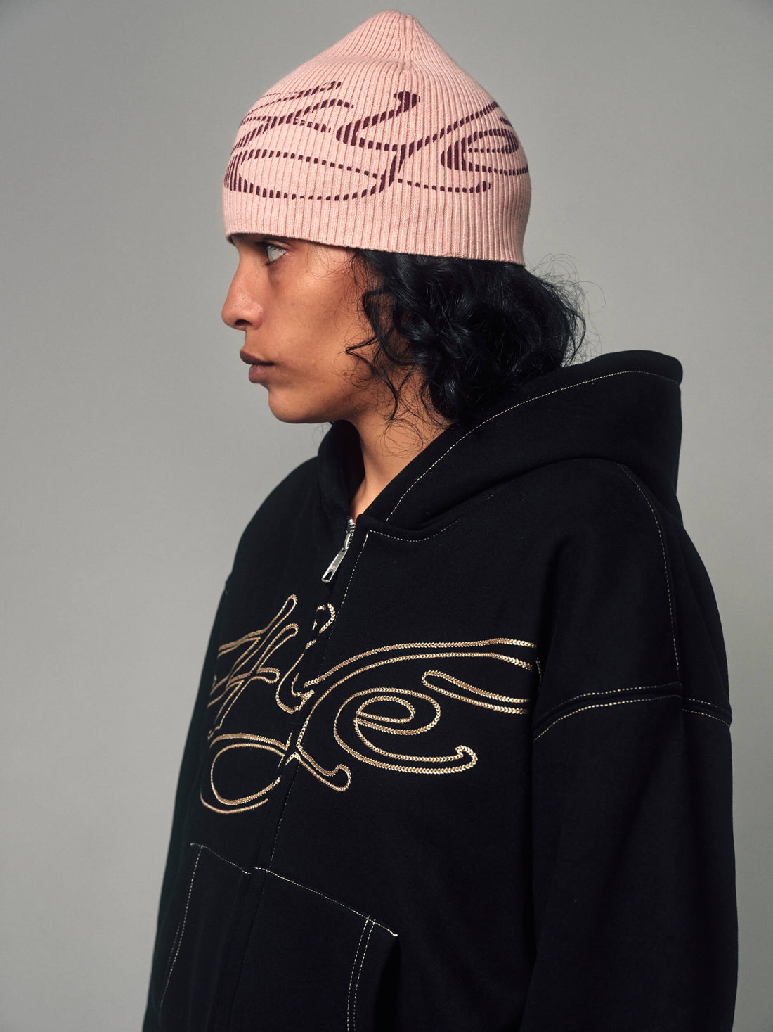 Signature Ribbed Skully - Pink/Maroon