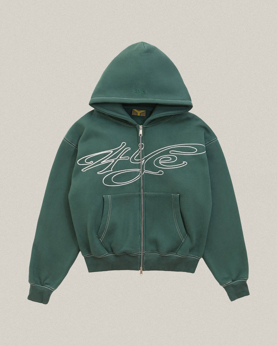 Signature Zip Hoodie - Dark Green/White