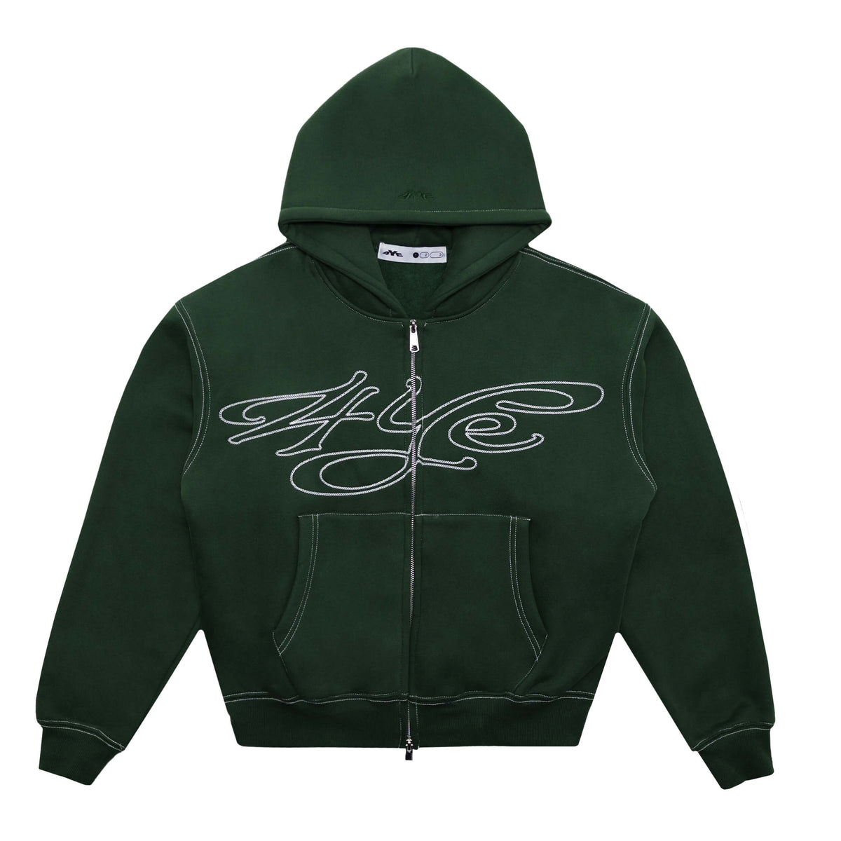 Signature Zip Hoodie Forest Green White 2