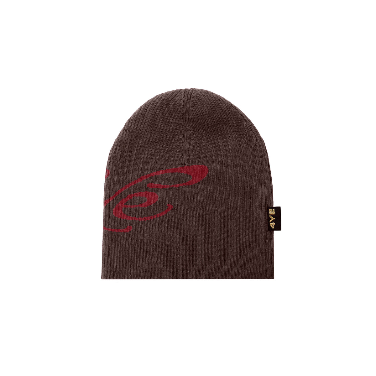 Signature Ribbed Beanie - Brown/Red