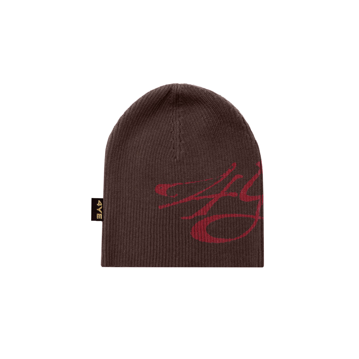 Signature Ribbed Beanie - Brown/Red