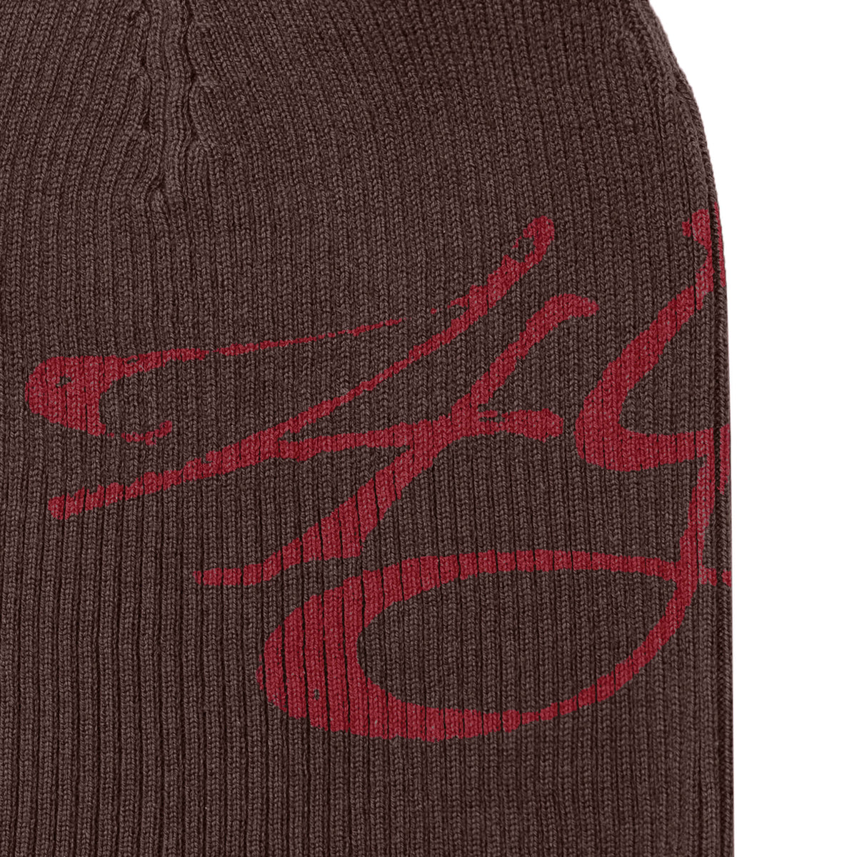 Signature Ribbed Beanie - Brown/Red