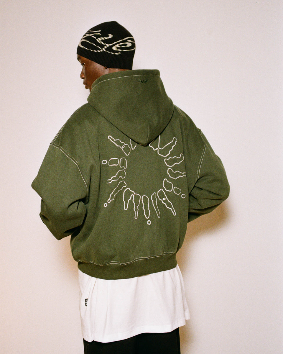 Signature Zip Hoodie - Dark Green/White