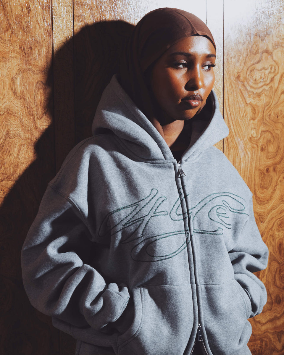 Signature Zip Hoodie - Medium H. Grey/Dark Green