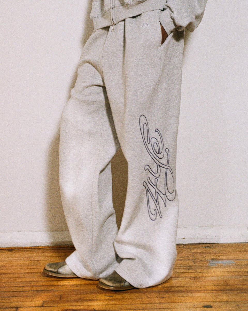 Signature Wide Pant - Lt Heather Grey/Navy