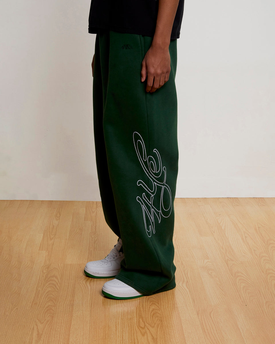 Signature Wide Pant - Forest Green/ White