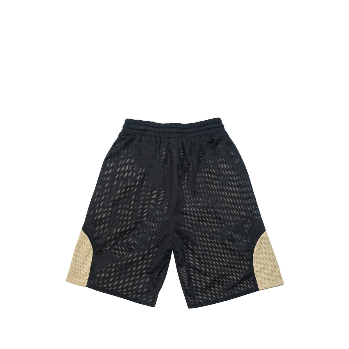 back view of the black side of the reversible mesh short. 