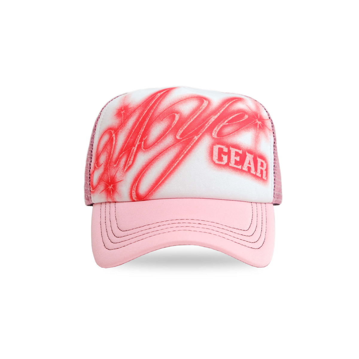 pink trucker cap in foam and mesh feautirng a large airburhs graphic for summer 2023 